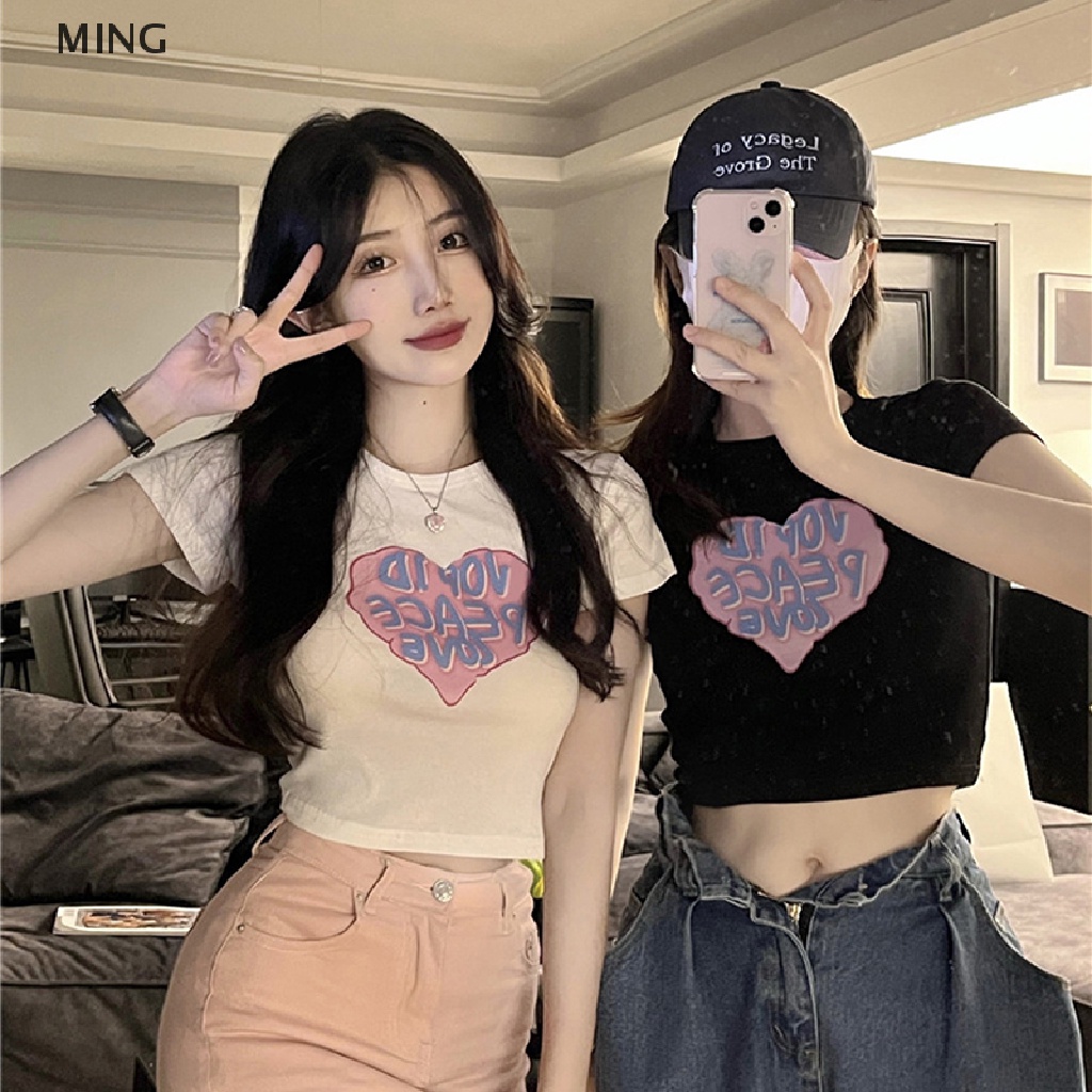 Áo Thun Lửng Ngắn Tay Cổ Tròn In Chữ Thời Trang Cho Nữ