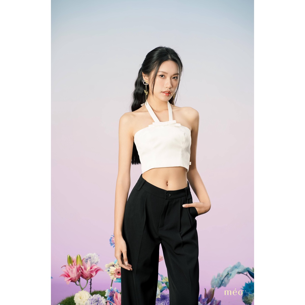 Áo kiểu nữ Méo shop dáng croptop cổ yếm phối nơ cách điệu Lyndy