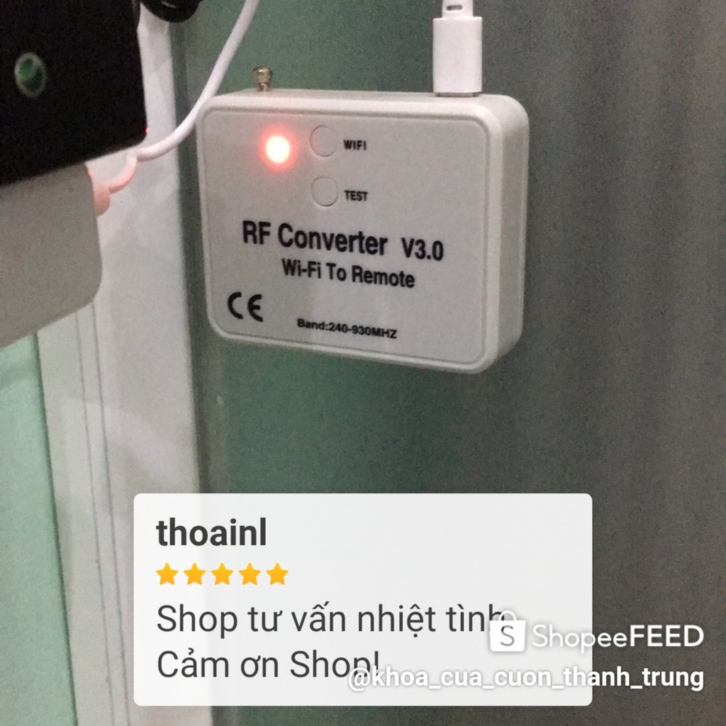 Thiết bị điều khiển cửa cuốn bằng điện thoại RF Converter đóng mở cửa mọi lúc mọi nơi