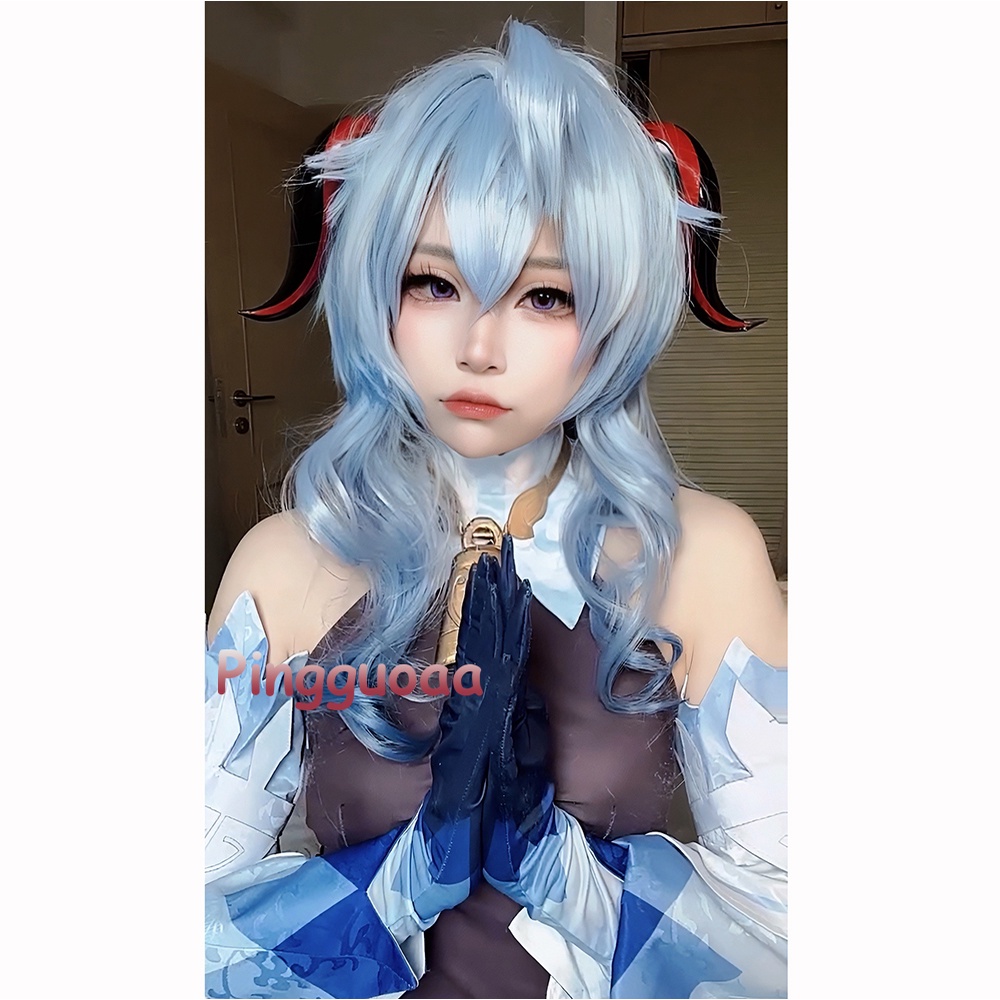 AOI Genshin Impact Ganyu Cosplay Wig 95cm Long Blue Gradient Wigs Heat Resistant Synthetic Hair