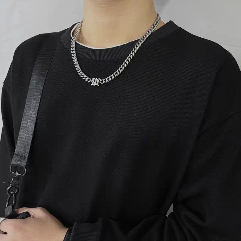 [Thiết Kế] Vòng Cổ Dây Xích Bằng Thép Titan Dày Mặt Chữ Rich Brian Seven Brothers Phong Cách Hip Hop Cuba Độc Đáo Cho Nam Và Nữ