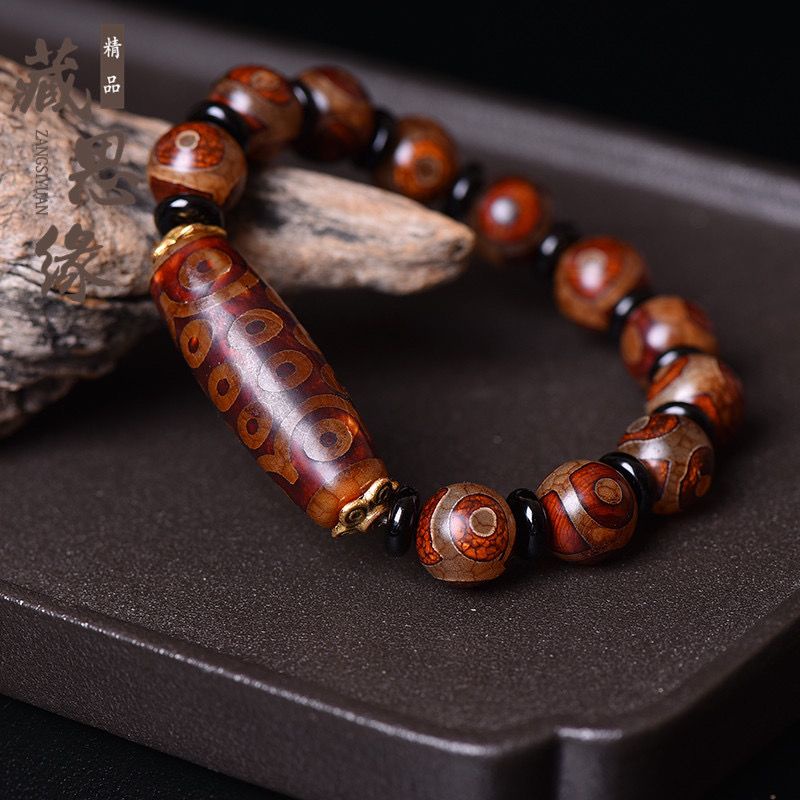 Vòng Tay Chuỗi Hạt Đá Mã Não Màu Đen Tự Nhiên Phong Cách Phật Giáo Tây Tạng 2.11