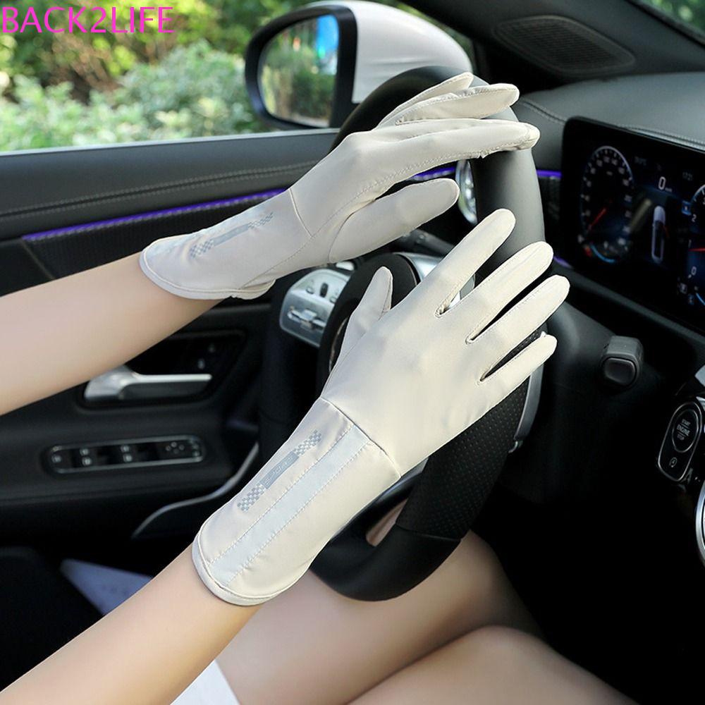 Găng Tay Lái Xe Năm Ngón Vải Lụa Lạnh Mỏng Chống Tia UV Chống Trượt Có Thể Dùng Màn Hình Cảm Ứng Cho Nữ