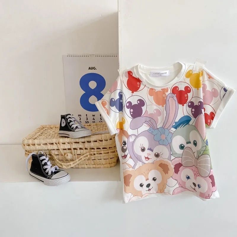 Babyfair Áo sơ mi bé gái vừa vặn giản dị Thời trang ngắn tay nhân vật hoạt hình dễ thương cho