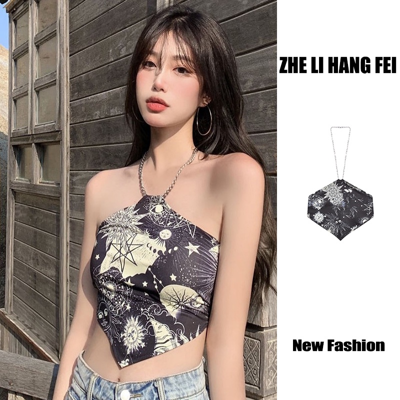 ZHELIHANGFEI Áo Croptop Dệt Kim Không Tay Lưng Cao Gợi Cảm Cho Nữ