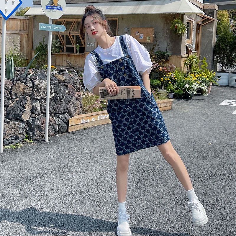 Bộ Áo Khoác Denim / Váy Yếm Dáng Rộng Phong Cách Hàn Quốc Thời Trang Mùa Thu Mới Cho Nữ