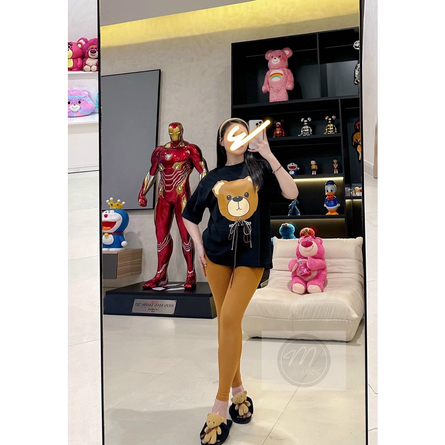 [3.3 Sales Freeship] Set bộ áo thun in gấu nâu dễ thương phối quần dài ôm bó, set bộ thun quần dài in hình gấu cute