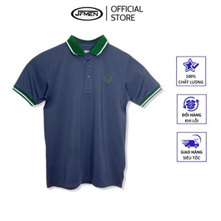 Áo polo JFMENS VNXK xám nhạt cổ xanh lá