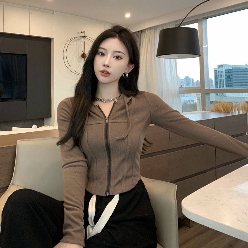 Áo Khoác Cardigan Dệt Kim Tay Dài Có Mũ Trùm Dáng Ngắn Phong Cách Mới 2023 Thời Trang Xuân Thu Cho Nữ