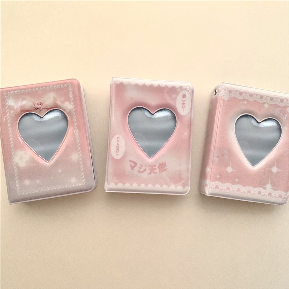 Giá Đỡ Album Ảnh 3 Inch 40 Ngăn Họa Tiết Trái Tim Ren Hồng