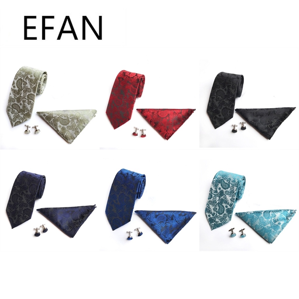 Set phụ kiện EFAN cà vạt khăn tay vuông và cặp khuy măng sét nhiều màu sắc tùy chọn thời trang dành cho nam