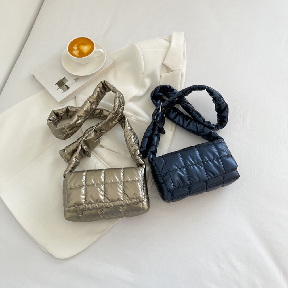 Túi Đeo Vai Bằng Nylon Cotton Chần Bông Khóa Bấm Giản Dị Cho Công Sở