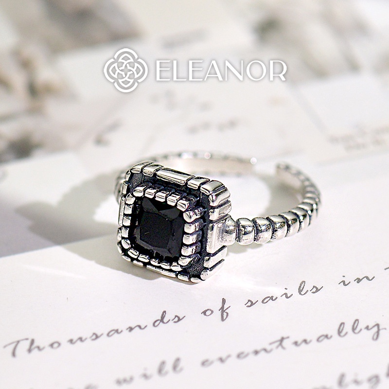 Nhẫn nữ hở bạc 925 Eleanor Accessories mặt vuông đính đá phụ kiện trang sức 5228