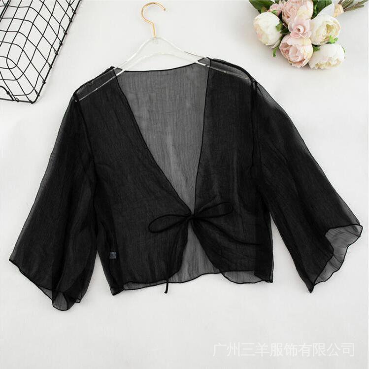 Kho sẵn sàng🎁 Áo Khoác Cardigan Vải Voan Mỏng Dáng Ngắn Thời Trang