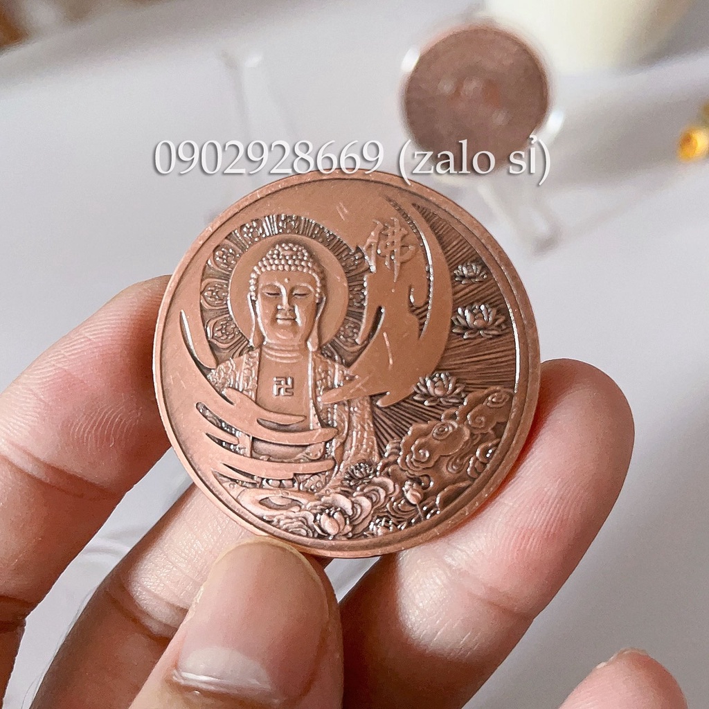 Đồng Xu Phật Như Lai Mạ Đồng tinh sảo, quà tặng may mắn, vật sưu tầm ý nghĩa