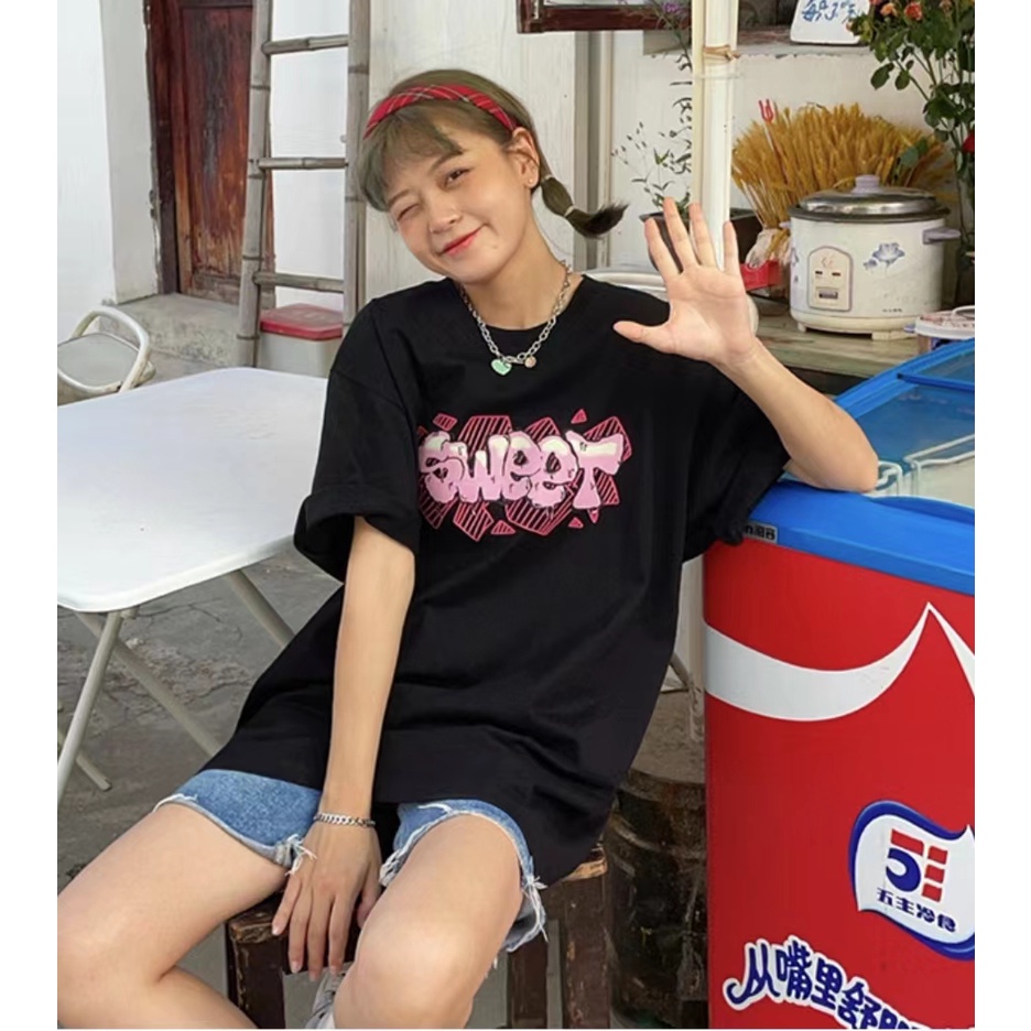 ZHELIHANGFEI Áo Thun Tay Ngắn Cổ Tròn In Chữ Phong Cách Preppy