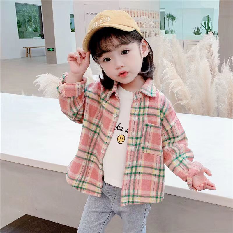 Áo Sơ Mi Tay Dài Họa Tiết Caro Phong Cách Phương Tây Thời Trang Cho Bé Gái