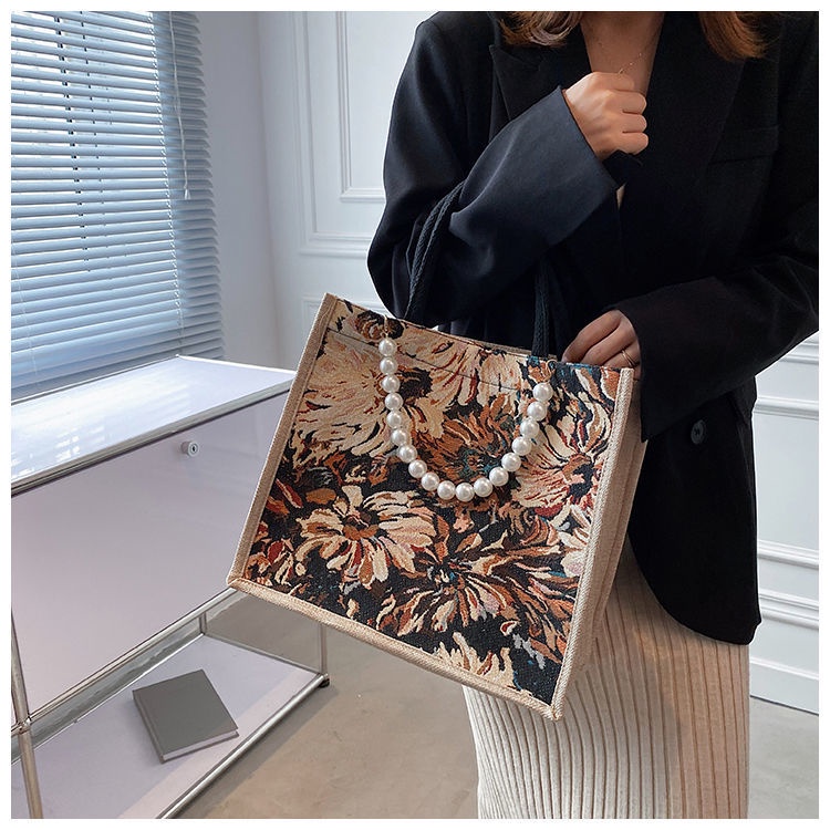 Túi Xách Tote Cỡ Lớn Họa Tiết Tranh Sơn Dầu Vẽ Hoa Cúc Thời Trang Cho Nữ