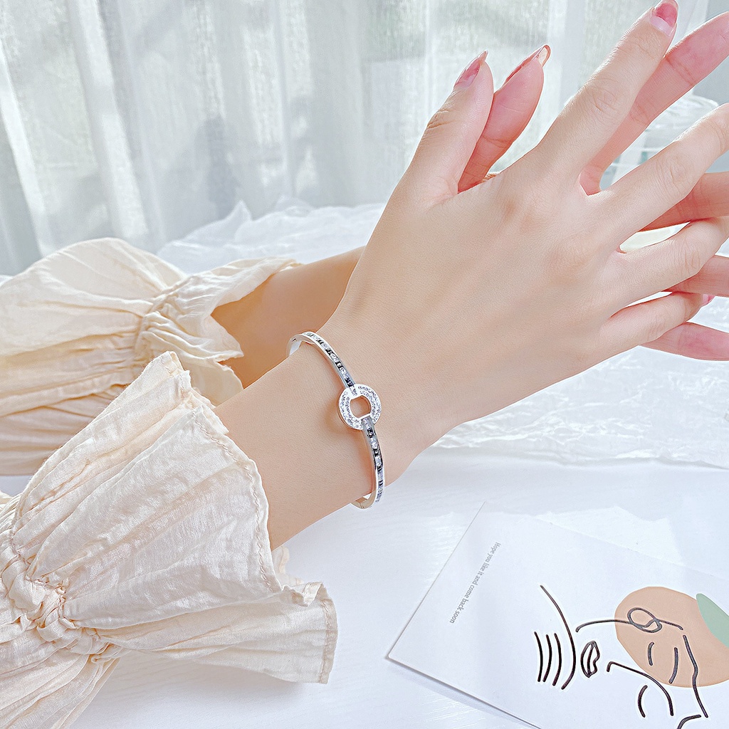 Vòng Đeo Tay Bằng Thép Titan Không Gỉ Dát Đá Zircon Trắng Đen Thời Trang Xu Hướng Net Red Same Style