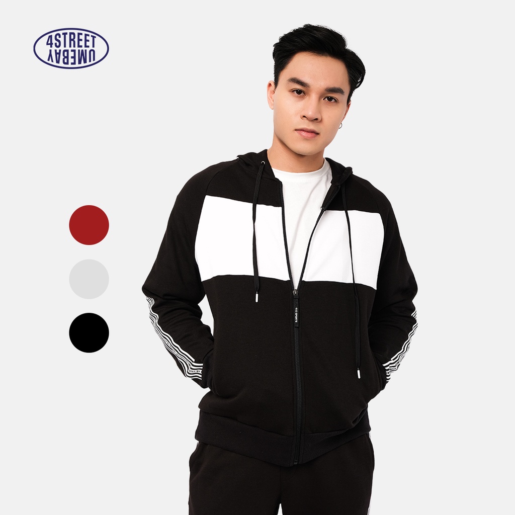 Áo hoodie kéo khoá nam mũ 2 lớp Umebay USS62PA phối sọc, áo thể thao cotton co giãn