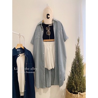 váy sơ mi denim cộc tay 2 túi