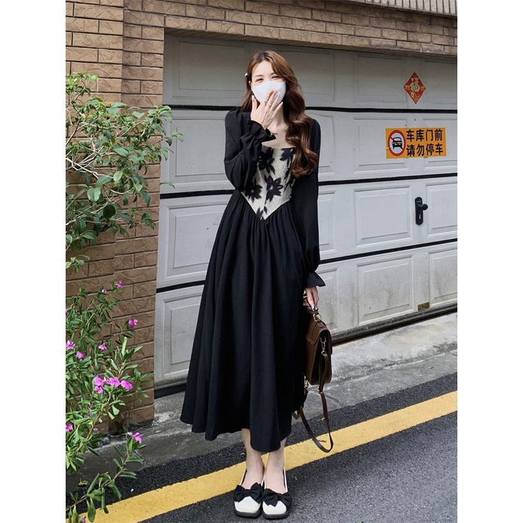 COZOK Đầm Tay Dài Phối Bèo Thiết Kế Ôm Sát Tôn Dáng