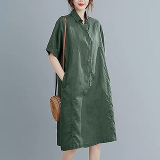 Đầm suông Linen Premium form rộng cổ đức túi bổ cơi SLINEN, form váy suông không kén dáng - DS29