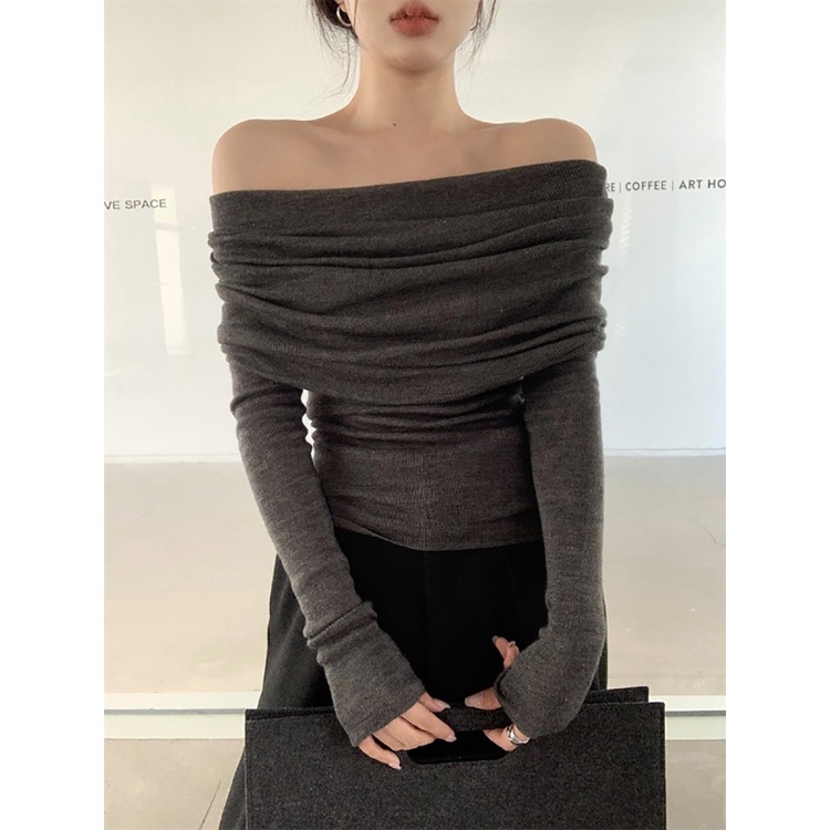 Áo Sweater Dệt Kim Tay Dài Màu Trơn Dáng Ôm Mềm Mại Phong Cách Pháp Thời Trang Cho Nữ