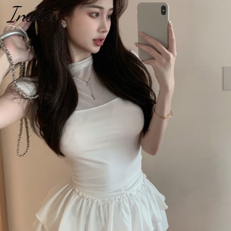 Áo Thun Ngắn Tay Vải Cotton Phối Lưới Ôm Dáng Thời Trang Mùa Hè Quyến Rũ Cho Nữ