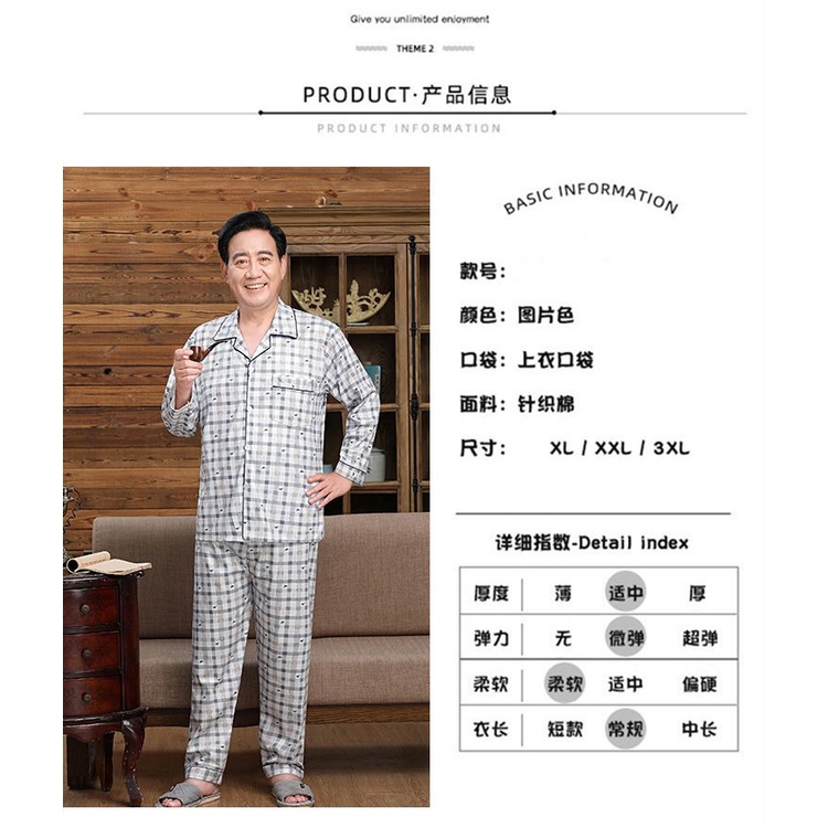 Bộ Đồ Ngủ Pijama Vải Cotton Màu Trơn Cỡ Lớn Thời Trang Mùa Đông Cho Nam Trung Niên
