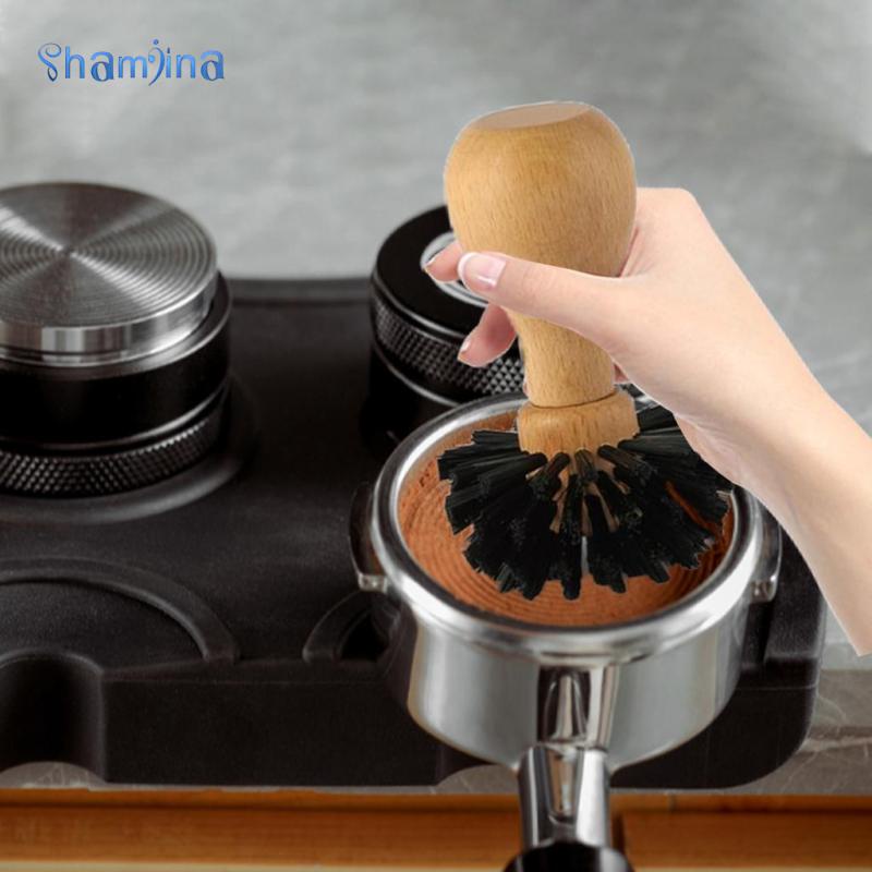Shamjina Chổi vệ sinh tay cầm nén cà phê tay cầm gỗ trơn cho máy pha cà phê Espresso chuyên nghiệp