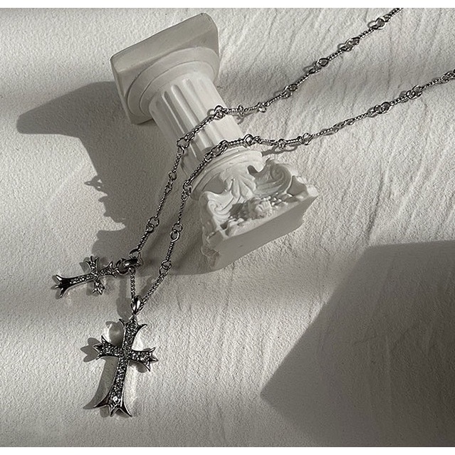 Vòng cổ Thép Titan Mặt Thánh Giá Màu Bạc Phong Cách Hip Hop Cho Nam Và Nữ