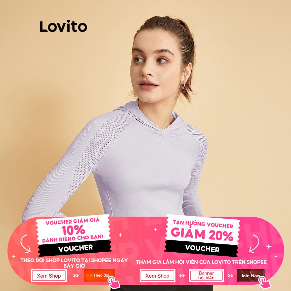 Lovito Chống đổ mồ hôi Huấn luyện bơi lội Đi bộ đường dài liền mạch Mũ trùm đầu thể thao nữ Áo phông thể thao L34AD010 (Tím / Đen)