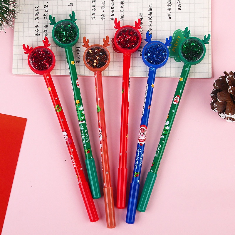 Bút viết ngòi nhỏ mực đen hoạt họa sừng nai kim sa lấp lánh dễ thương cho bé.