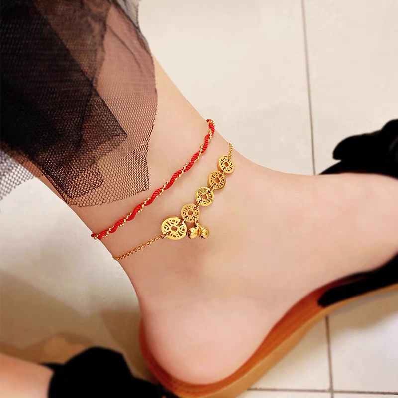 Lắc Chân Thép Titan Mạ Vàng 18K Mặt Trời B3020