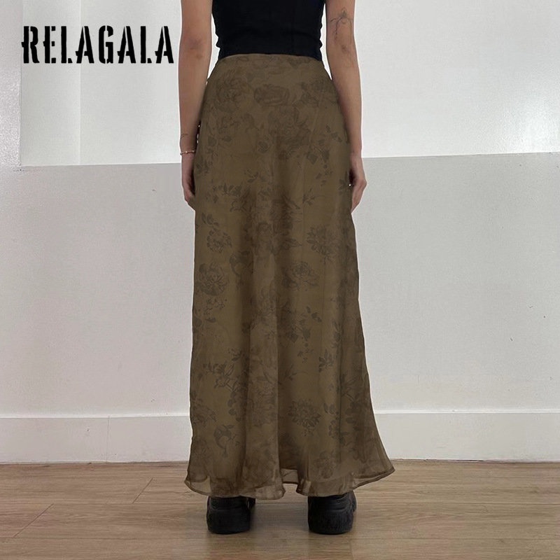 Chân Váy Dài Lưng Cao In Họa Tiết Phong Cách Retro Thời Trang 2023 Cho Nữ