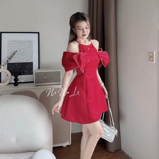 đầm cổ yếm phối nơ tay viền thiết kế cực sang chảnh đẹp xuất sắc