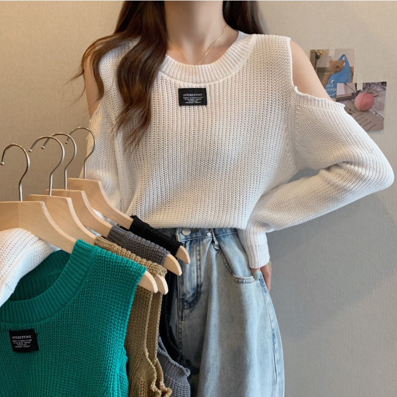 Áo Dệt Kim Cổ Thuyền Rộng Lệch Vai Mới