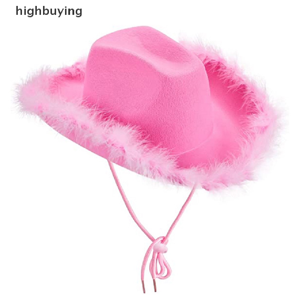 1 Mũ Cao Bồi Vành Rộng Đính Lông Vũ Trang Trí