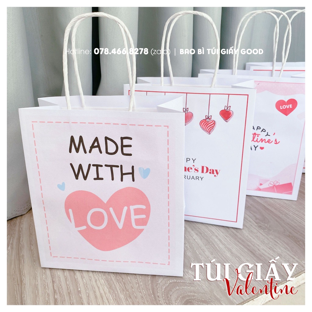 Túi giấy kraft in sẵn đựng quà, dùng đựng socola, quà tặng cho người yêu thương