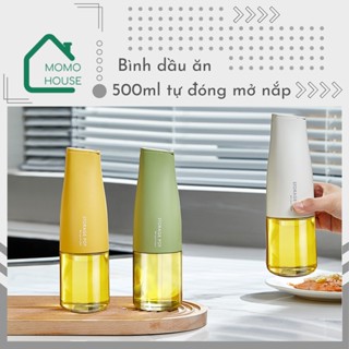  Bình Đựng Dầu Ăn Thông Minh MOMOHOUSE Tự Động Đóng Mở Nắp Khi Rót Chai Thuỷ Tinh Đựng Dầu Ăn Nước Mắm 500ml 