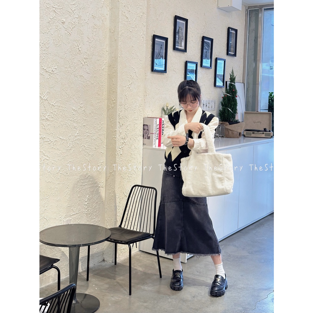 Chân váy jean dài loe gấu  CV373