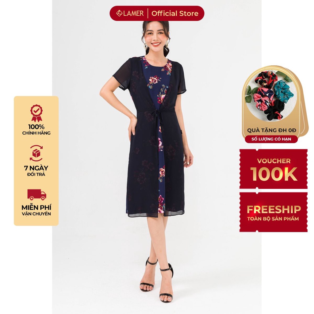 Đầm suông nơ eo, phối voan LAMER L63T21H004