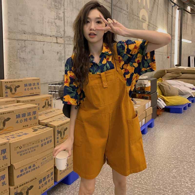 Bộ Áo Sơ Mi + Quần Yếm Ngắn Lưng Cao Dáng Rộng Thời Trang Mùa Hè Hàng Mới Dành Cho Bạn Nữ | BigBuy360 - bigbuy360.vn