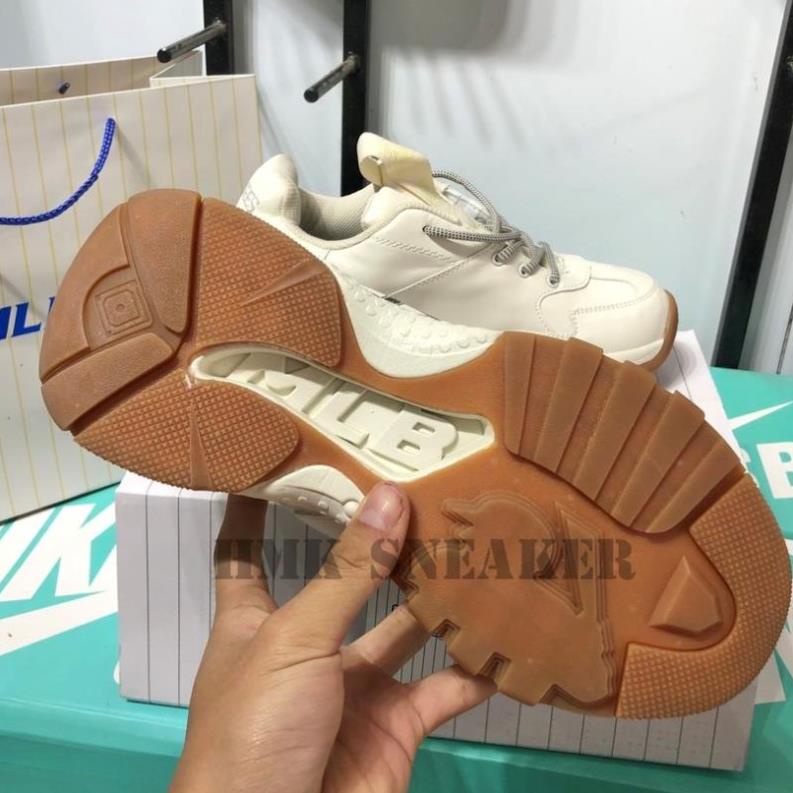 Giày sneaker mlb NY đen, Giày thể thao nam nữ NY đế nâu da bò tăng chiều cao 4cm full size nam nữ G349 Gragas Sneaker