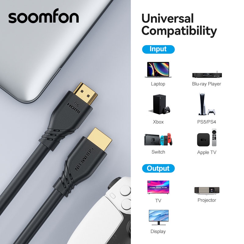 Cáp HDMI 2.1 Tốc Độ Cao 48Gbps 8K / 60Hz 4K / 120Hz HDCP 2.3 HDR 10+ Ebc Tương Thích PS5 PS4 Xbox Series X QLED TV UHD