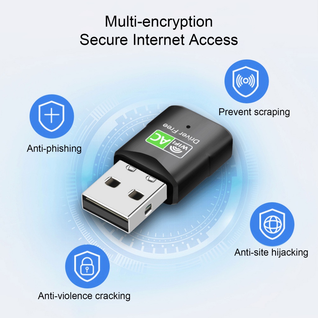 Thẻ Mạng WiFi Không Dây Băng Tần Kép Rộng 600Mbps USB 2.4 / 5.8GHz Cho Laptop Windows 7 / 8 / 10 / 11 / Vista / XP