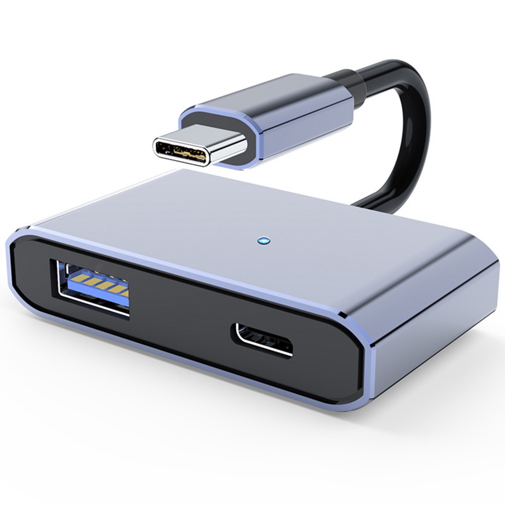 Bộ Chuyển Đổi Type-C Sang USB OTG 2 Cổng USB 3 Trong 1 Bằng Hợp Kim Nhôm Tiện Dụng