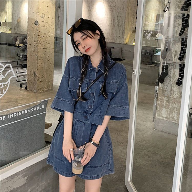 Hàng Mới Về Bộ Áo Khoác Denim + Quần Short Ôm Dáng Phong Cách Phương Tây Thời Trang Mùa Hè Cho Nữ