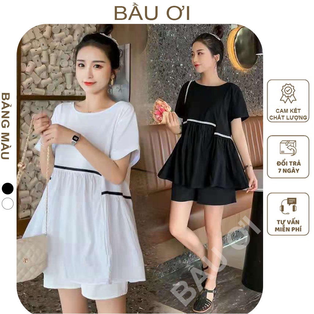 [BAUOII B36] BỘ QUẦN ÁO BẦU MẶC NHÀ CHẤT LỤA HÀN ĐẸP - BỘ SOOC BẦU QUẦN SOOC CÓ CHỈNH CHUN ÁO BABYDOLL HÀNG THIẾT KẾ